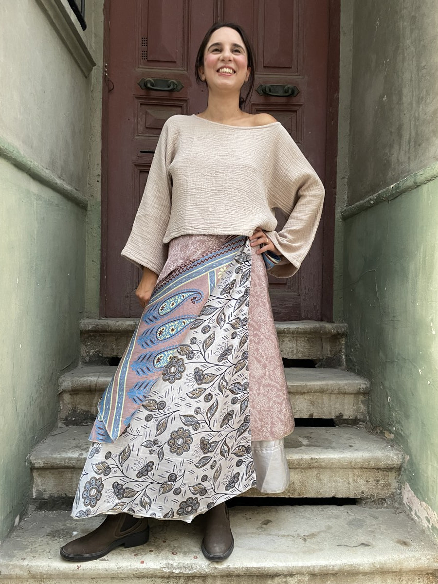 Paisley Desenli Çift Taraflı İpek Etek