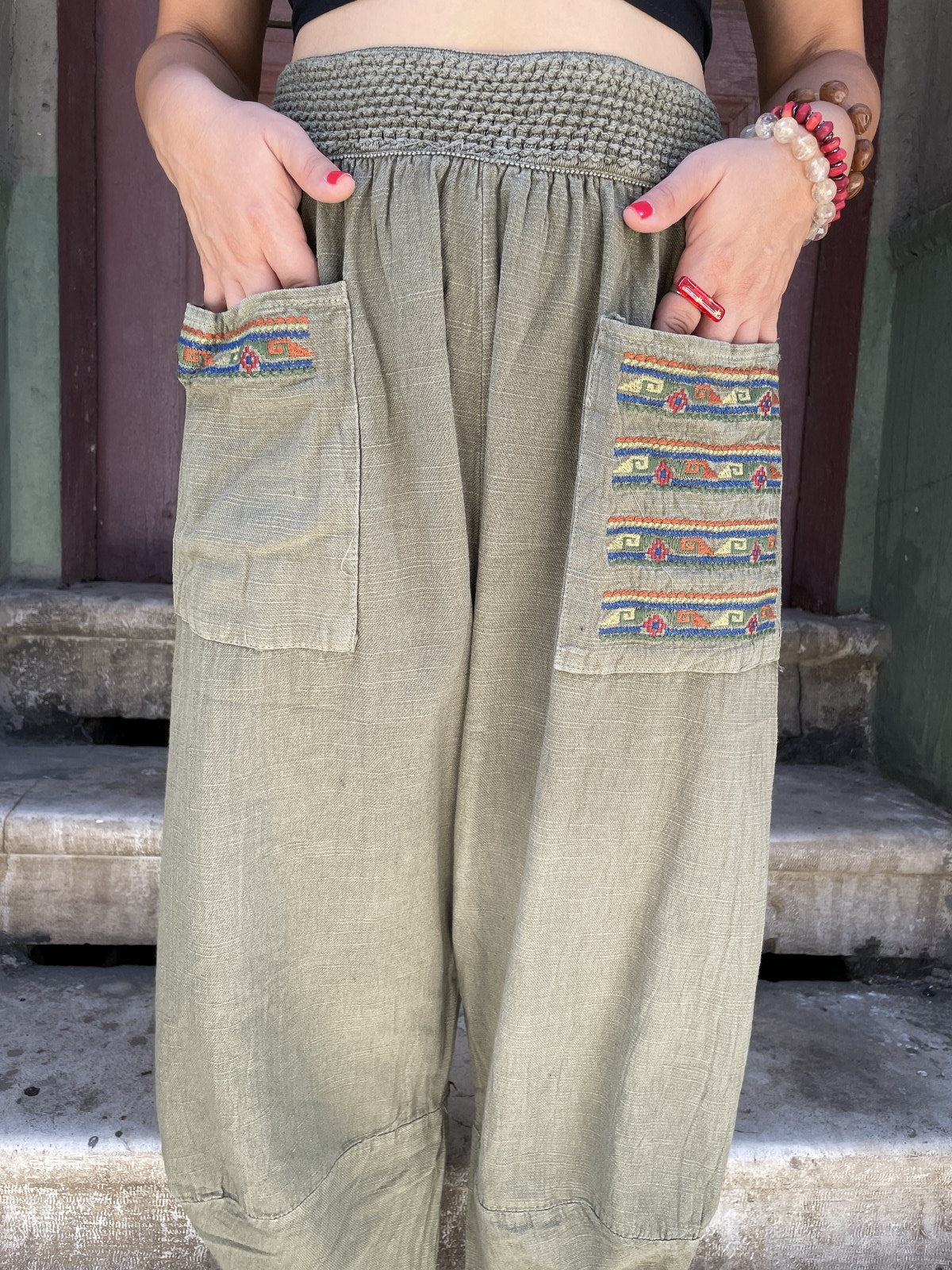 Bohem Lastik Bel Renkli Cep Haki Kadın Pantolon Yaşam ürünlerini keşfet.