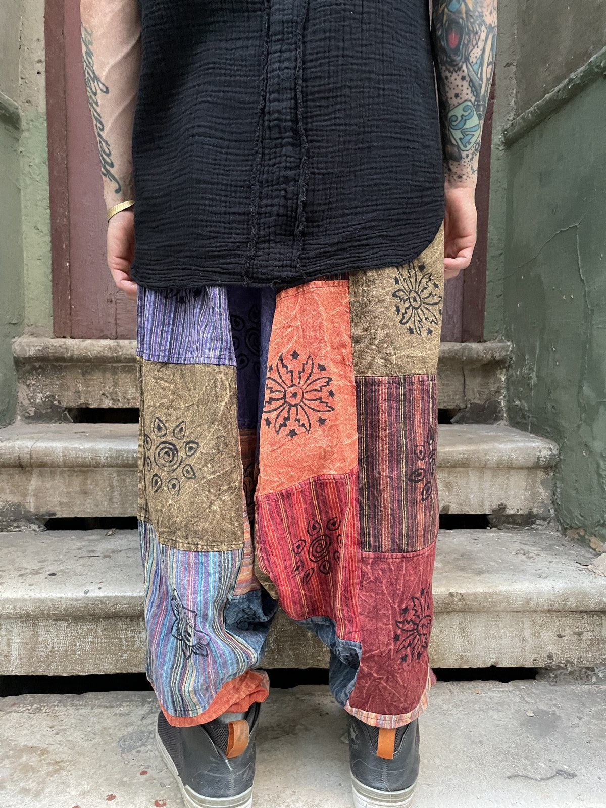 Unisex Nepal Patchwork Renkli Pantolon Şalvar