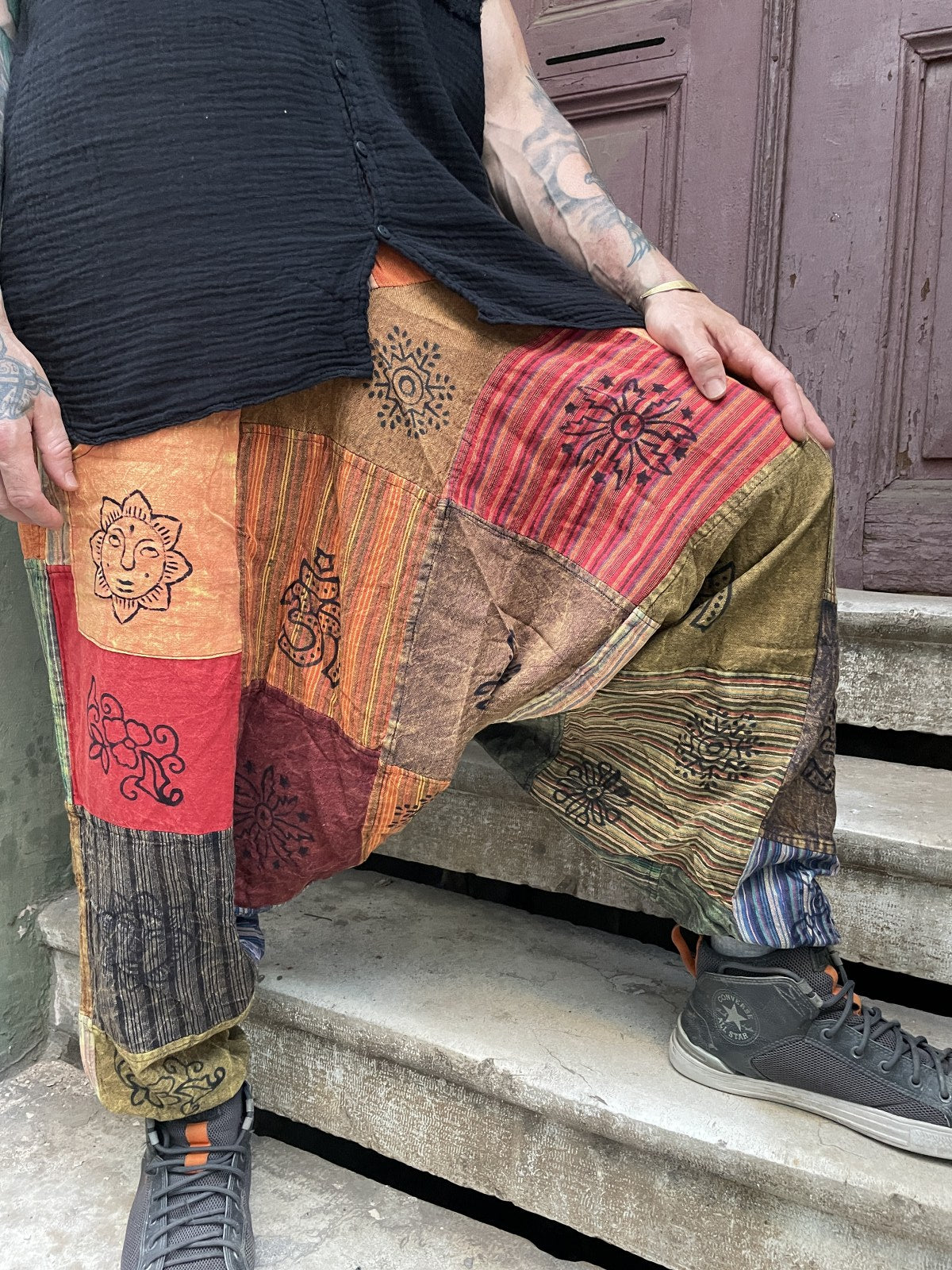 Unisex Nepal Patchwork Güneş Pantolon Şalvar