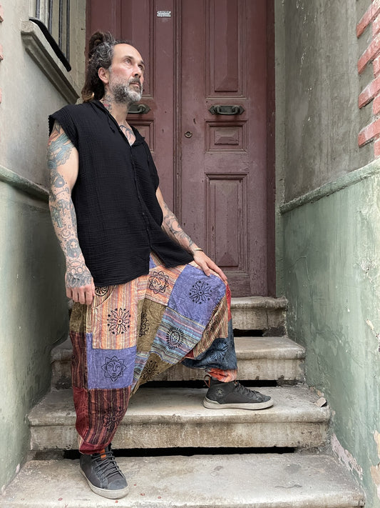 Unisex Nepal Patchwork Renkli Pantolon Şalvar