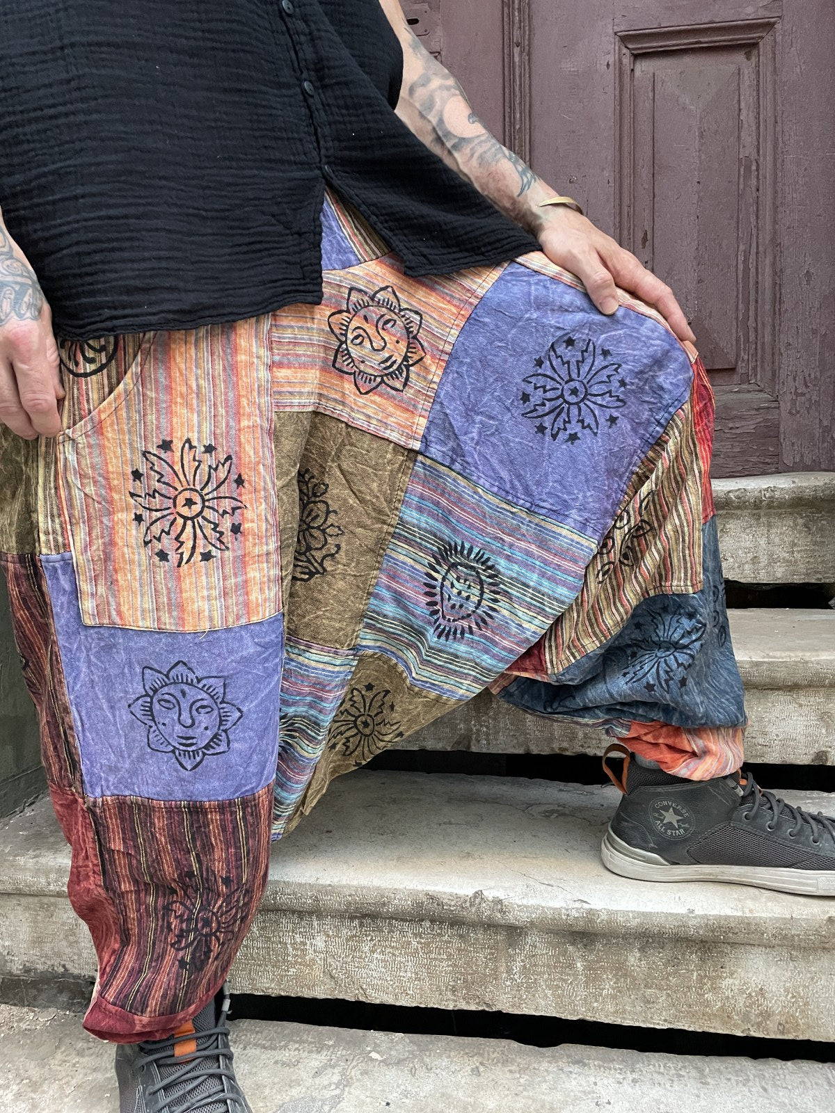 Unisex Nepal Patchwork Renkli Pantolon Şalvar