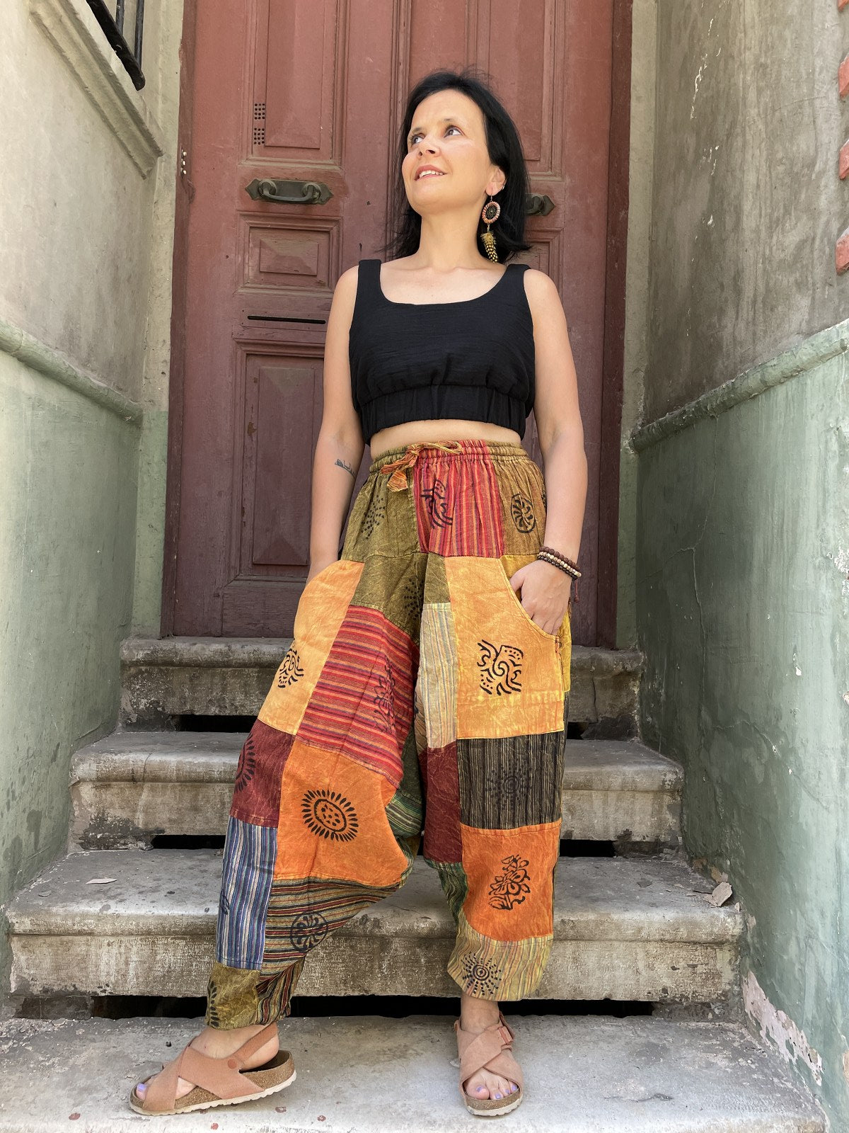 Nepal Patchwork Sarı Toprak Şalvar Kadın Pantolon