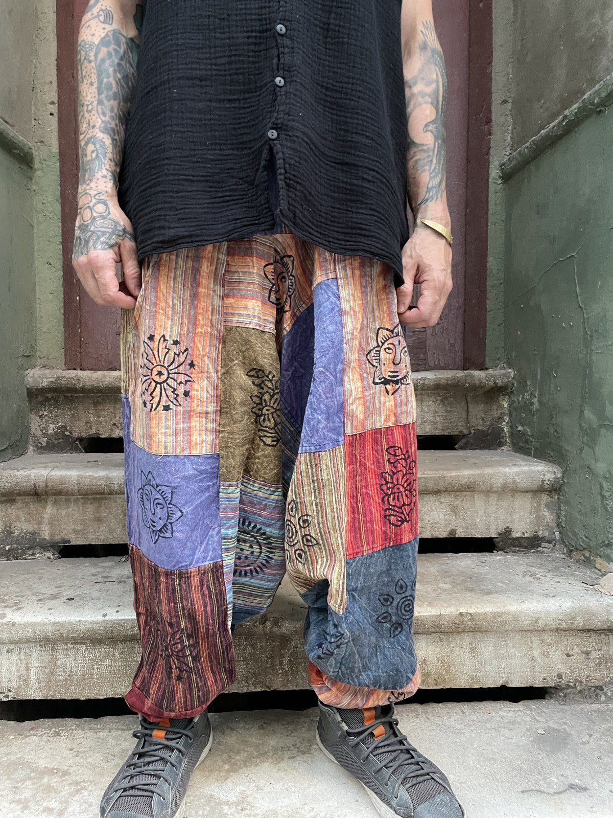 Unisex Nepal Patchwork Renkli Pantolon Şalvar