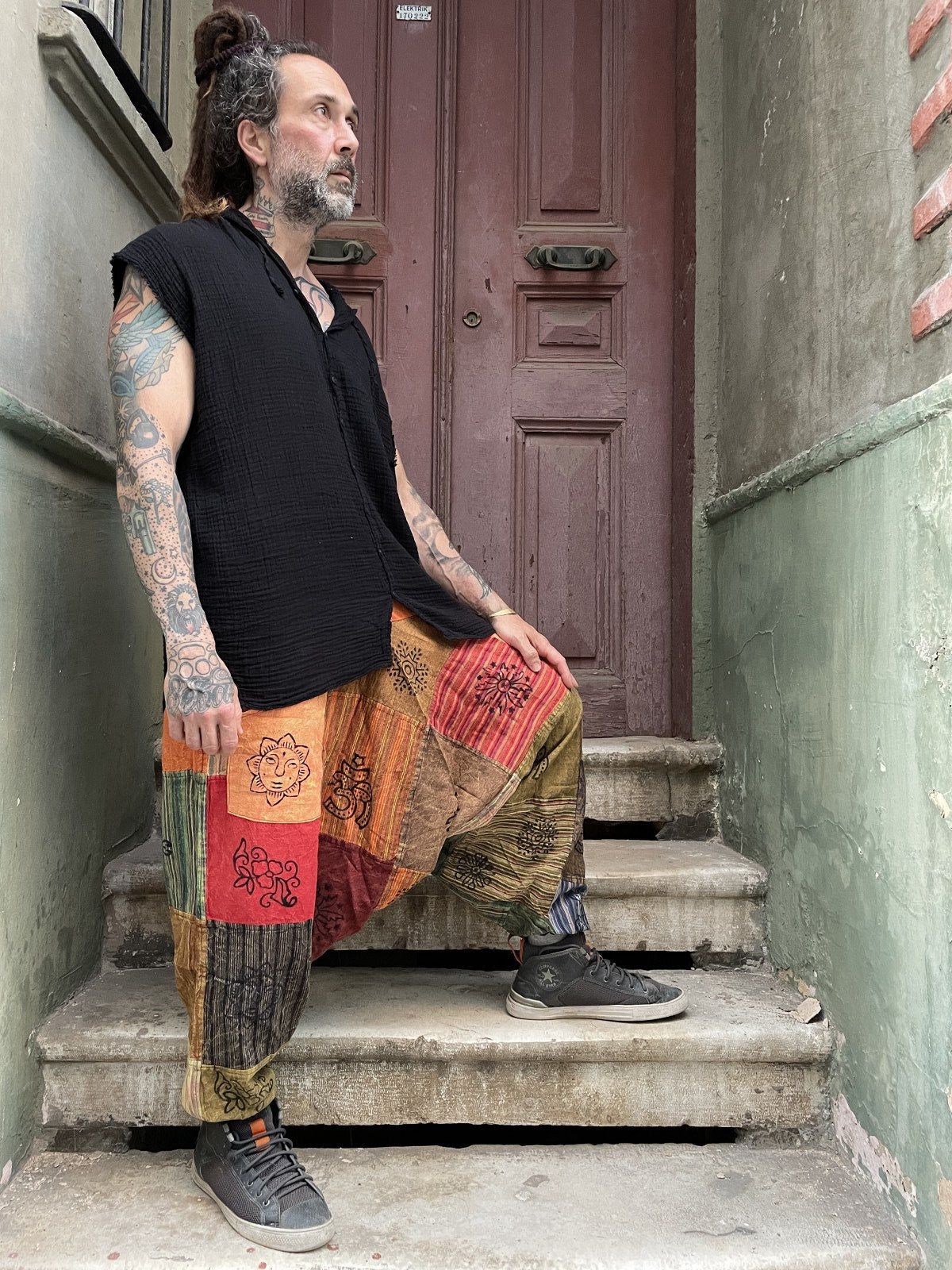 Unisex Nepal Patchwork Güneş Pantolon Şalvar