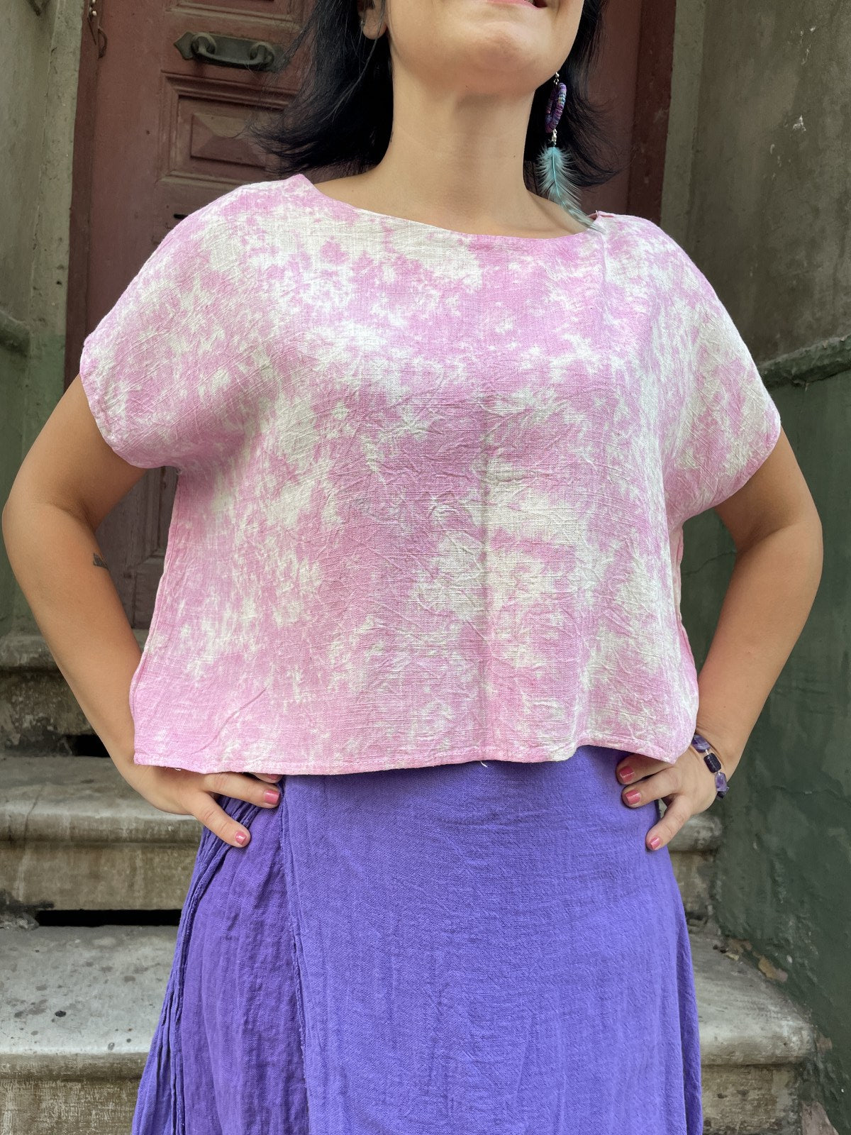 Batik Tasarım Pembe Kadın Crop Bluz