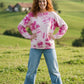 Batik Desenli Oversize Kadın Sweatshirt – %100 Pamuk, Pembe