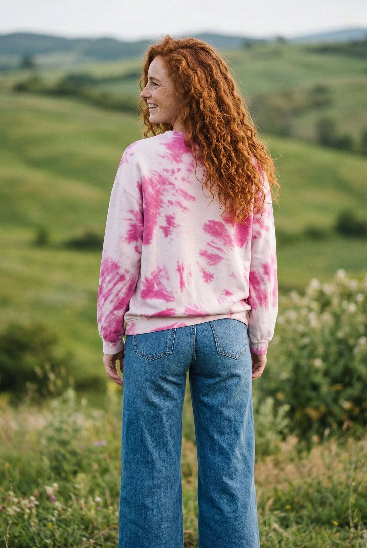Batik Desenli Oversize Kadın Sweatshirt – %100 Pamuk, Pembe