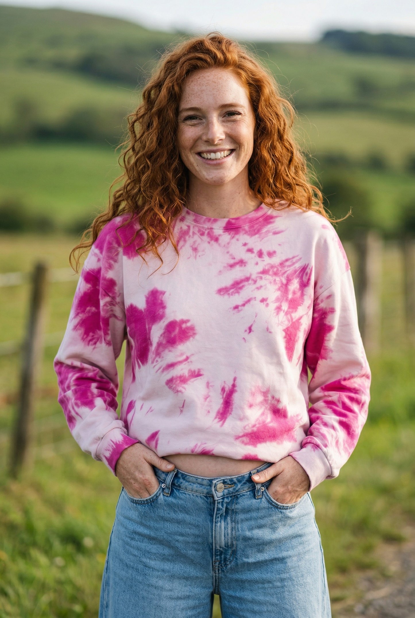 Batik Desenli Oversize Kadın Sweatshirt – %100 Pamuk, Pembe