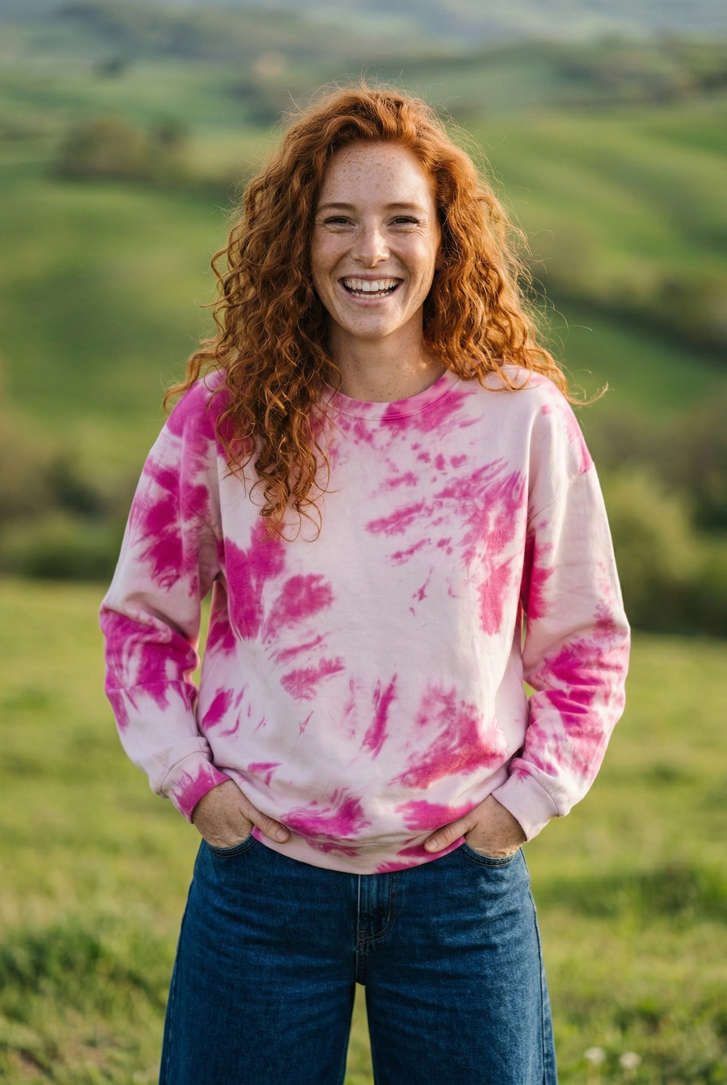 Batik Desenli Oversize Kadın Sweatshirt – %100 Pamuk, Pembe