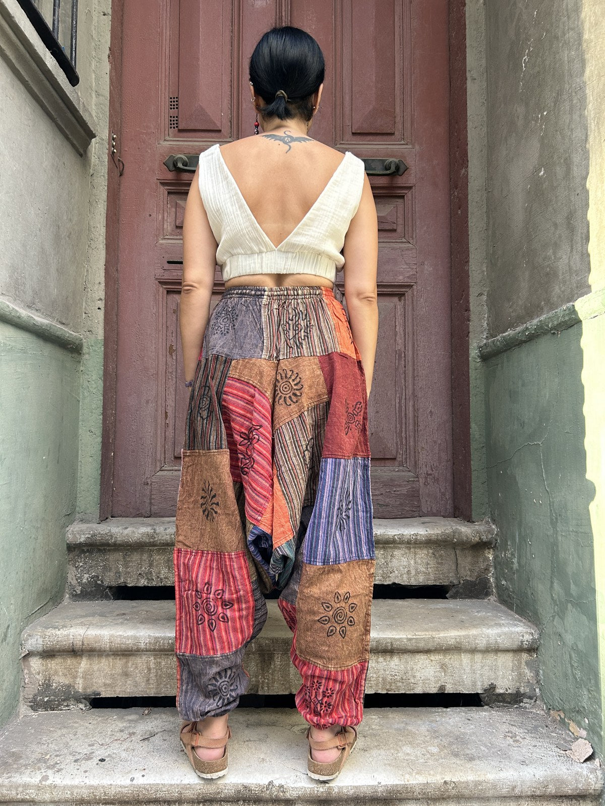 Unisex Nepal Patchwork Mantar Pembe Kadın Pantolon Şalvar