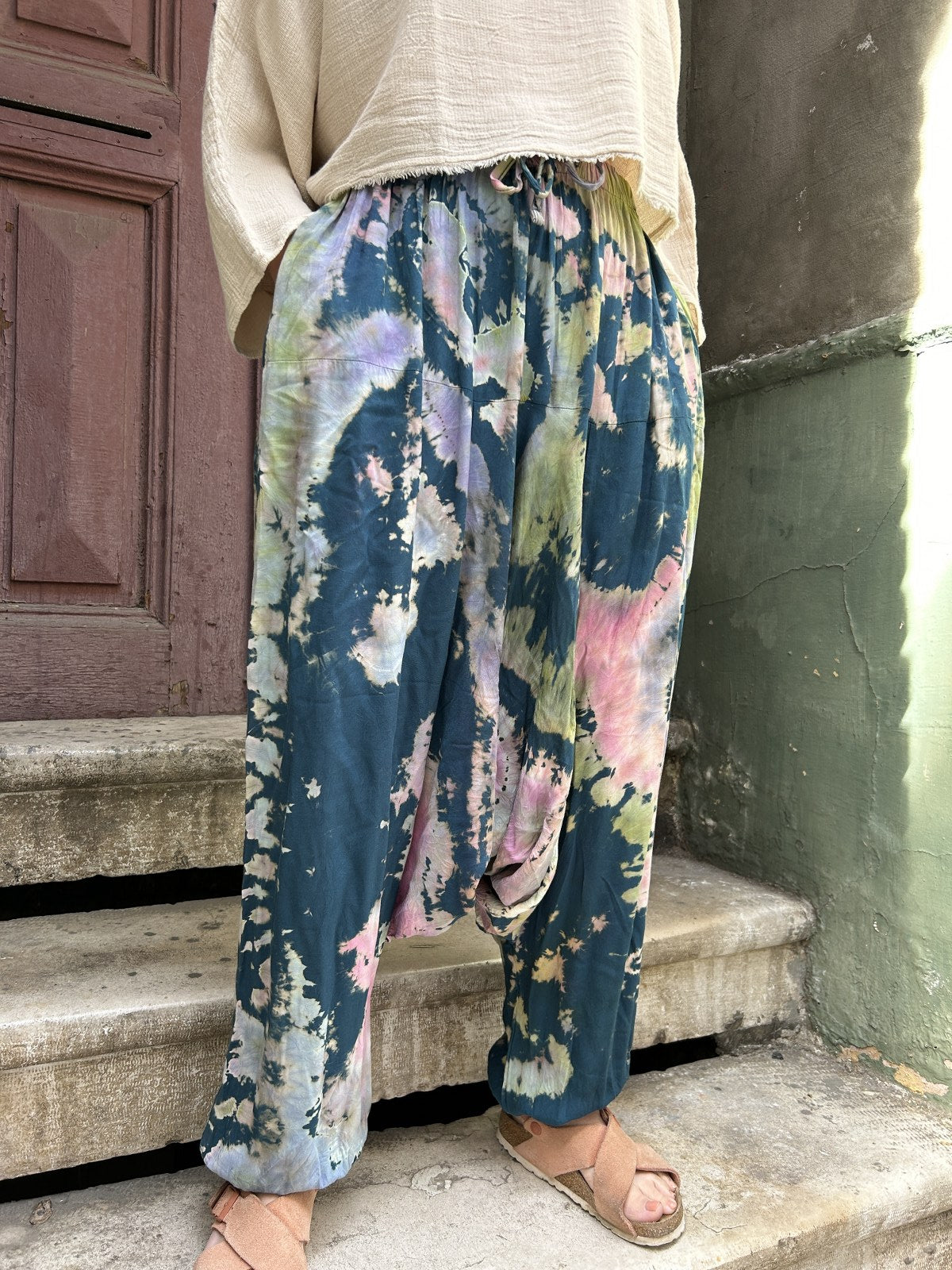 Batik Boyama Renkli Kadın Pantolon