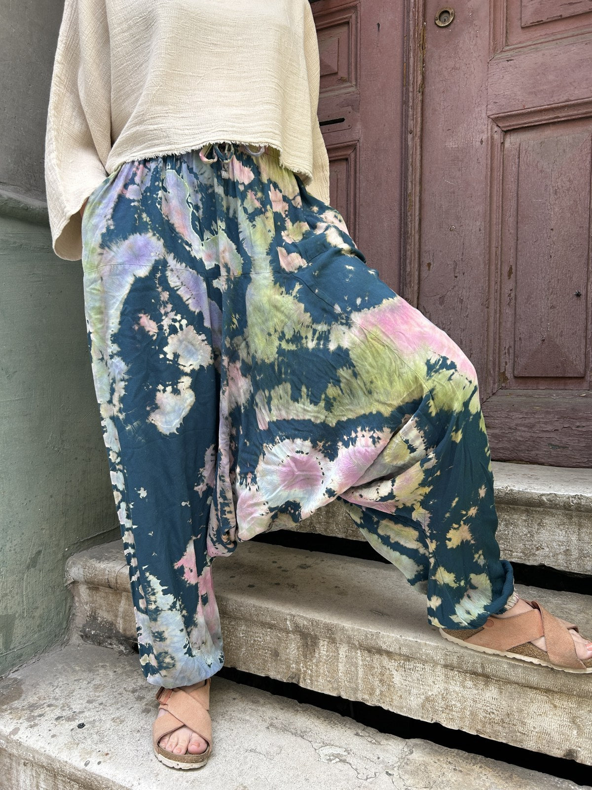 Batik Boyama Renkli Kadın Pantolon