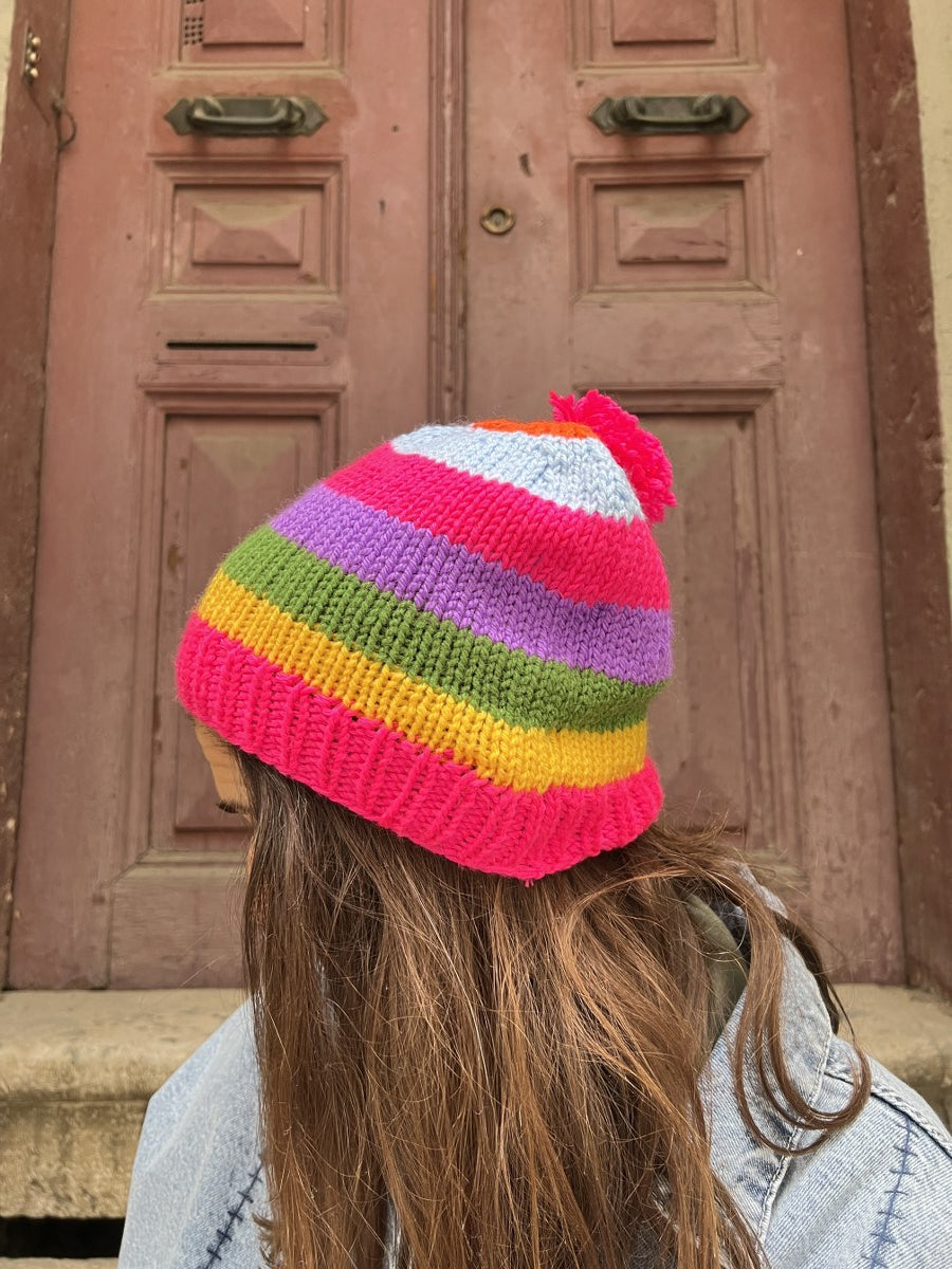 Gökkuşağı Renkli El Örgüsü Bere & Parmak Açık Eldiven Seti