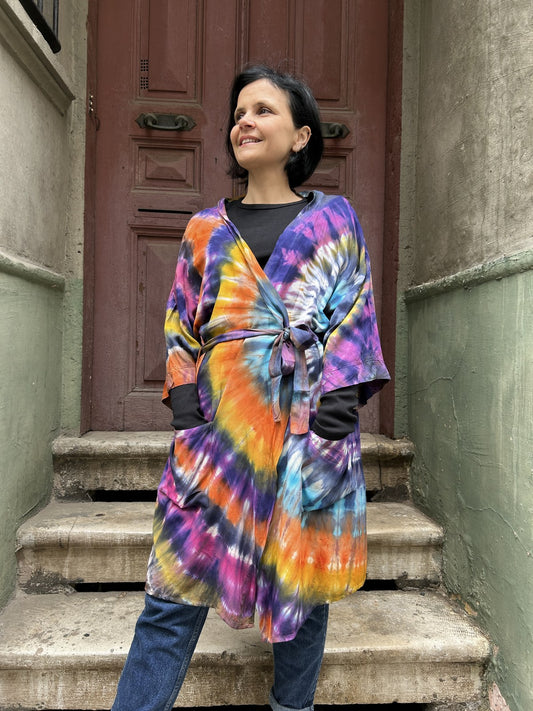Unisex Bohem Renkli Batik Tasarım Kimono Ceket