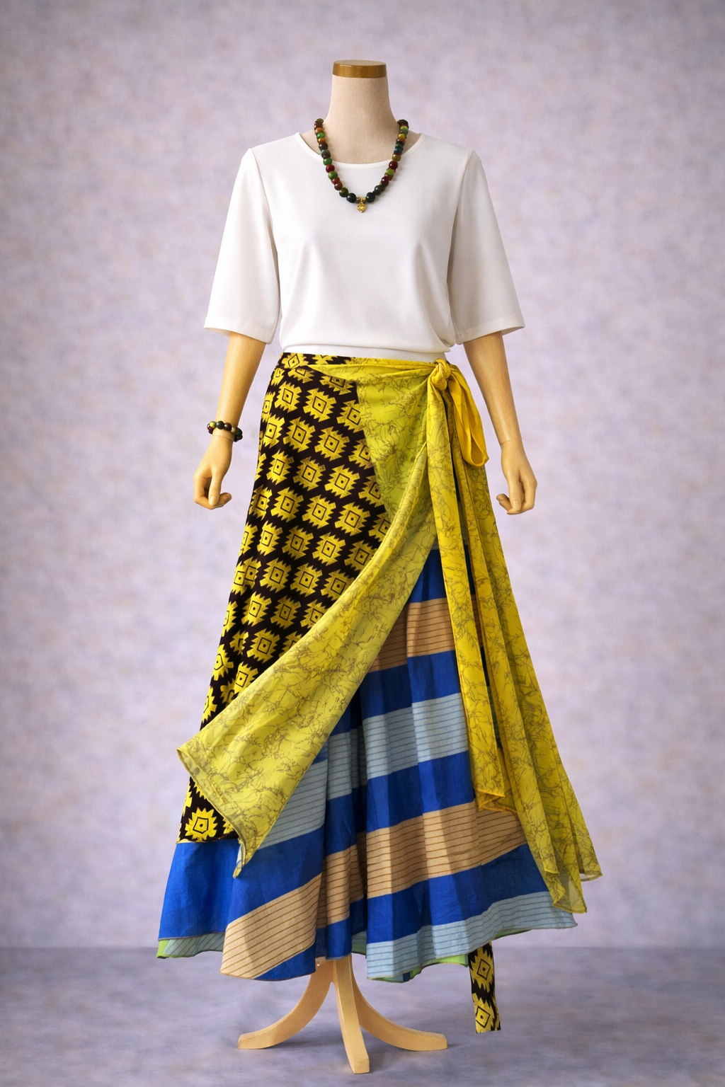 Çift Taraflı Bağlamalı İpek Etek – Kahve Sarı Yeşil (Nepal)