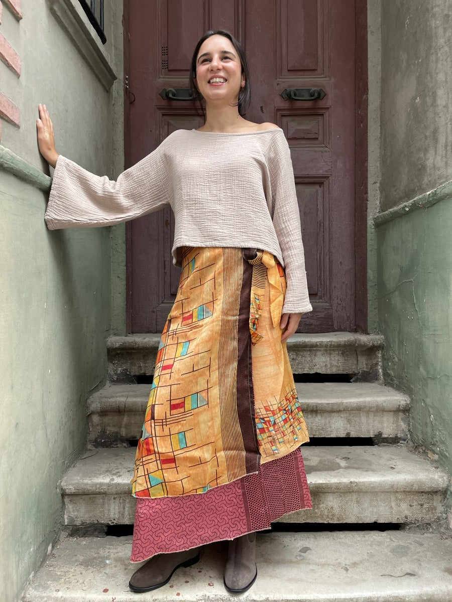 Nepal Çift Taraflı Desenli İpek Etek