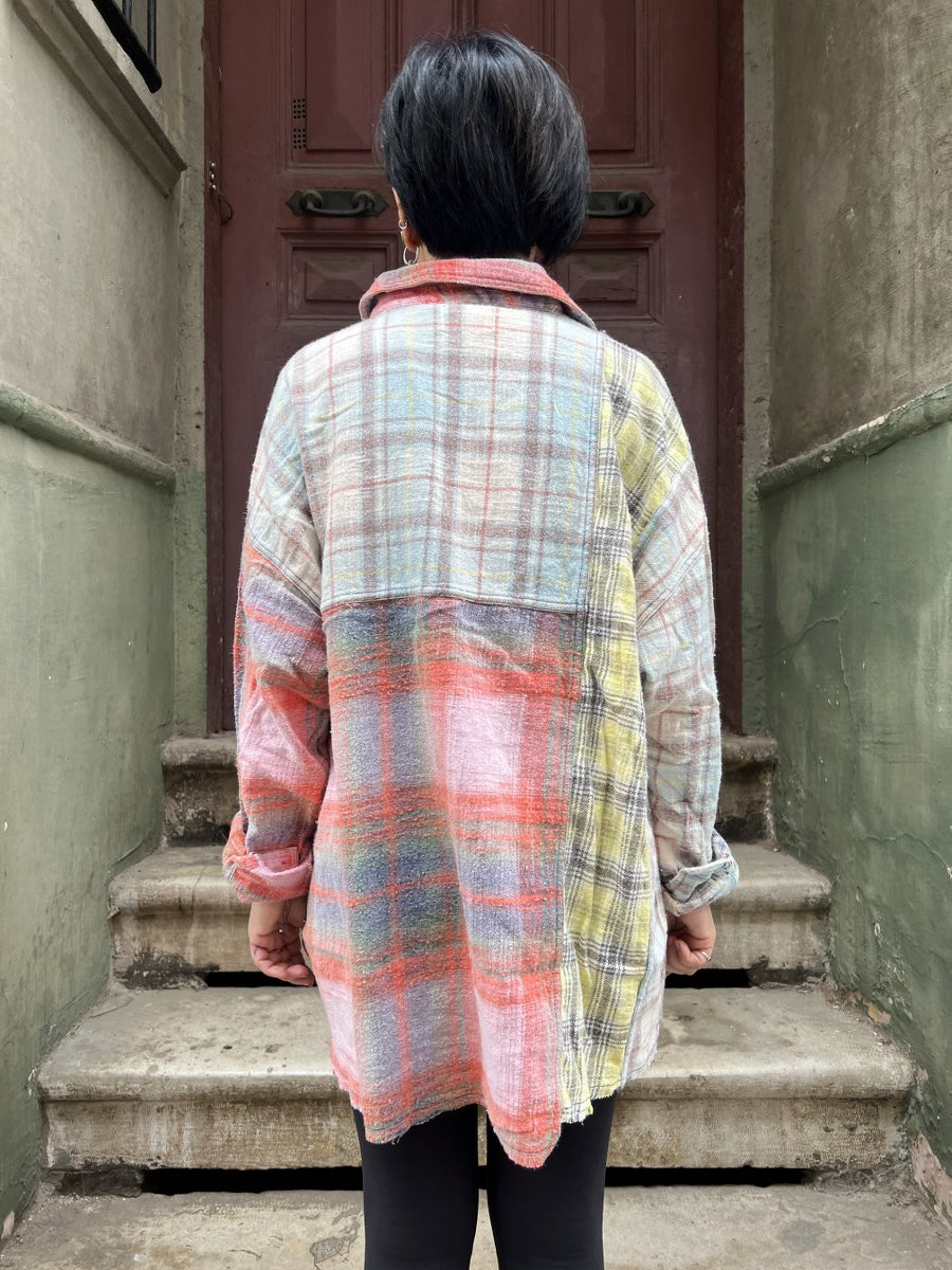 Kadın Patchwork Oversize Oduncu Gömlek