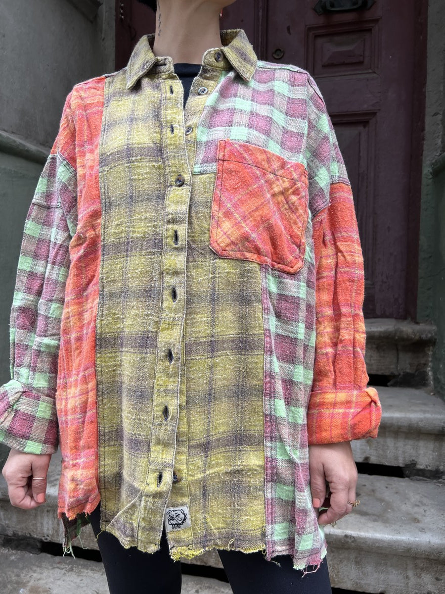 Kadın Patchwork Oversize Oduncu Gömlek