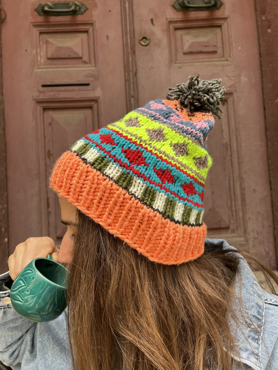 Bohem El Örgüsü Kışlık Bere – Pamuk & Yün Karışımlı