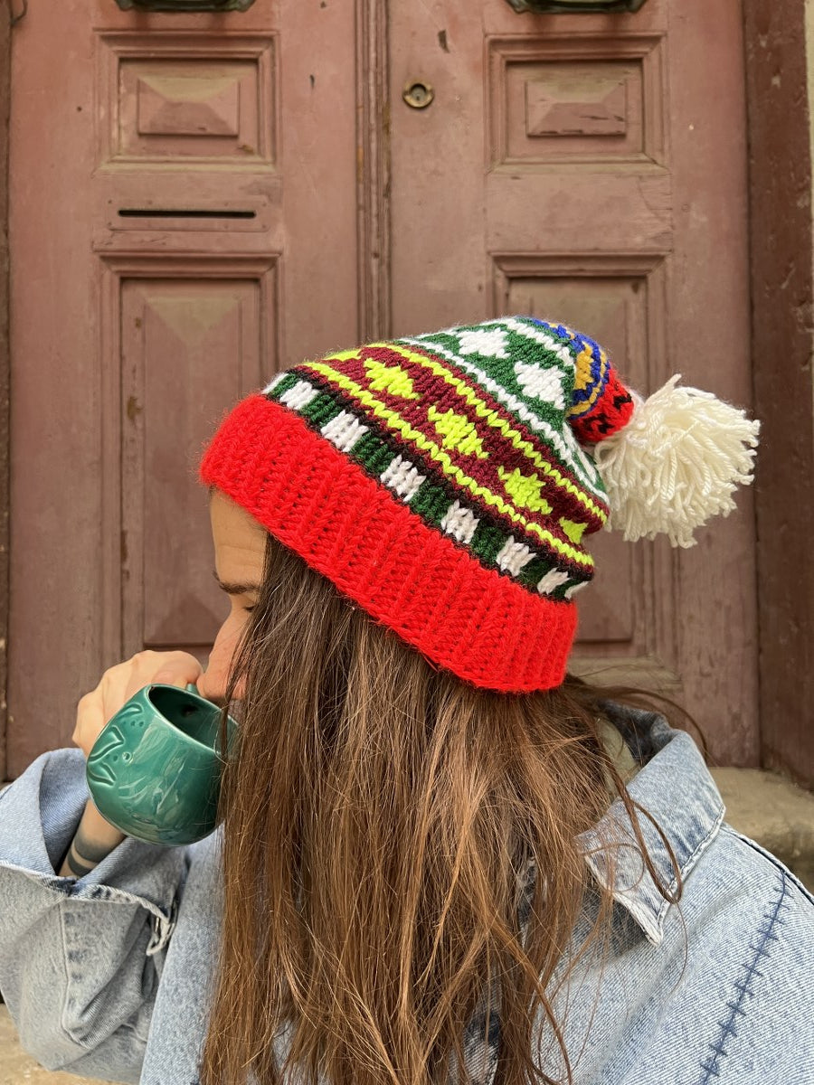 Bohem El Örgüsü Kışlık Bere – Pamuk & Yün Karışımlı