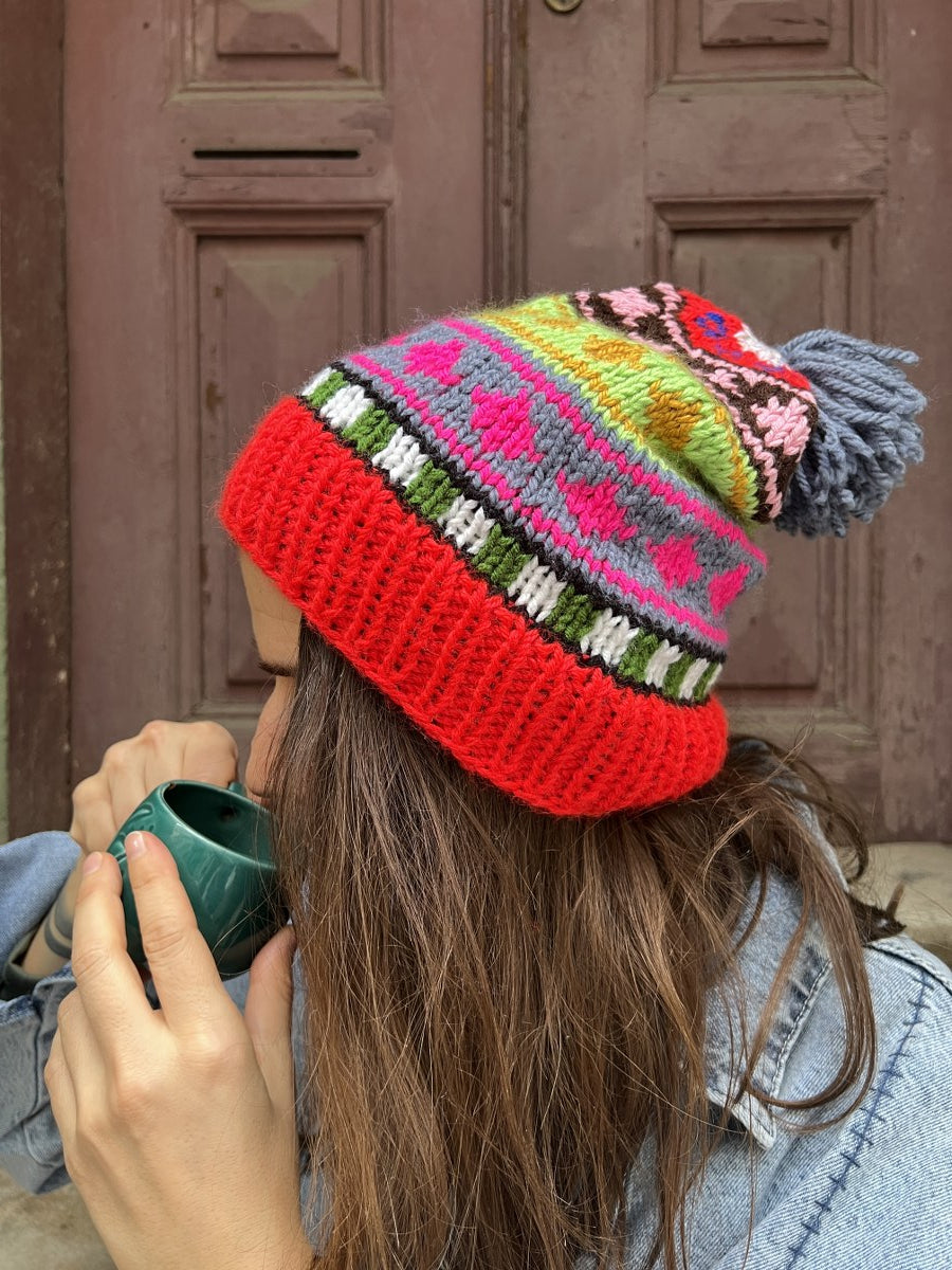 Bohem El Örgüsü Kışlık Bere – Pamuk & Yün Karışımlı