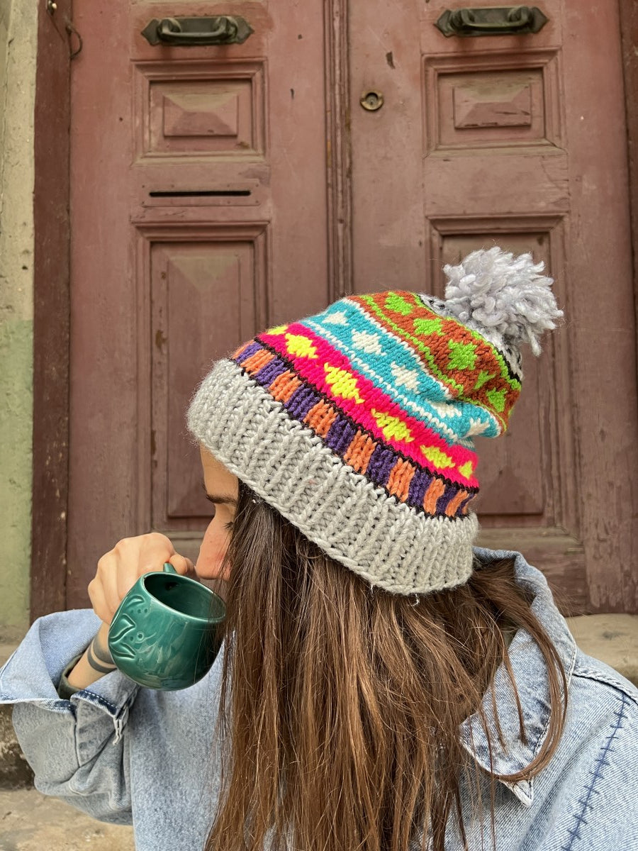 Bohem El Örgüsü Kışlık Bere – Pamuk & Yün Karışımlı