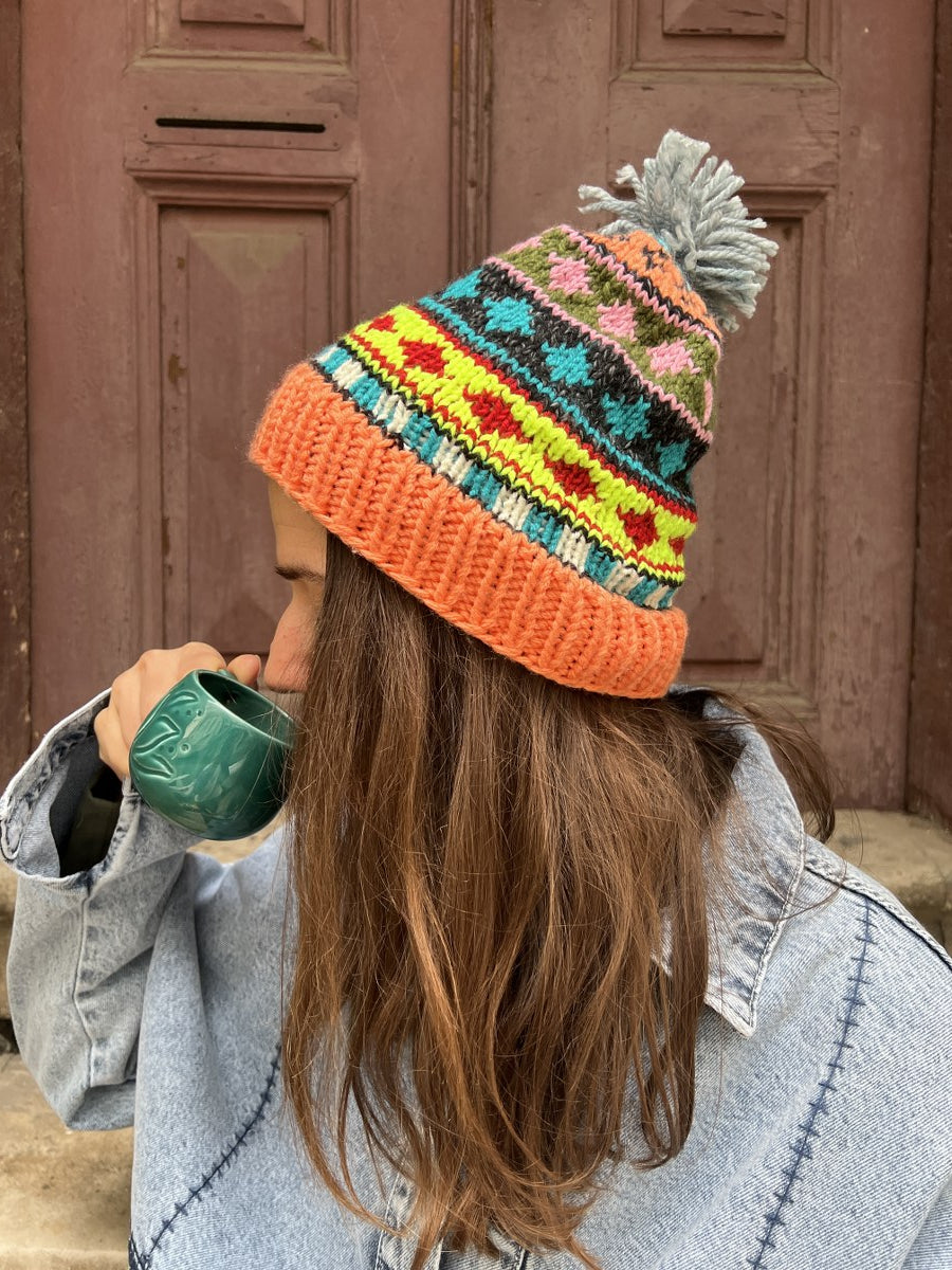 Bohem El Örgüsü Kışlık Bere – Pamuk & Yün Karışımlı