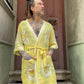 Unisex Bohem Sarı Batik Tasarım Erkek Kimono Ceket