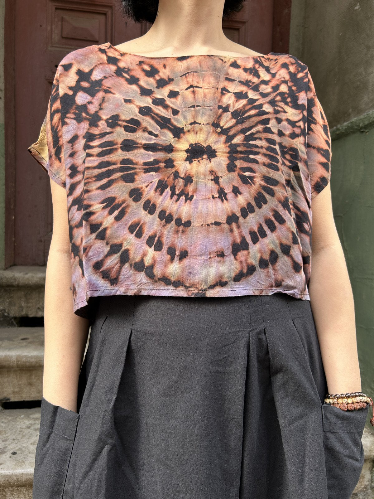 Tasarım Siyah Kadın Crop Batik Bluz