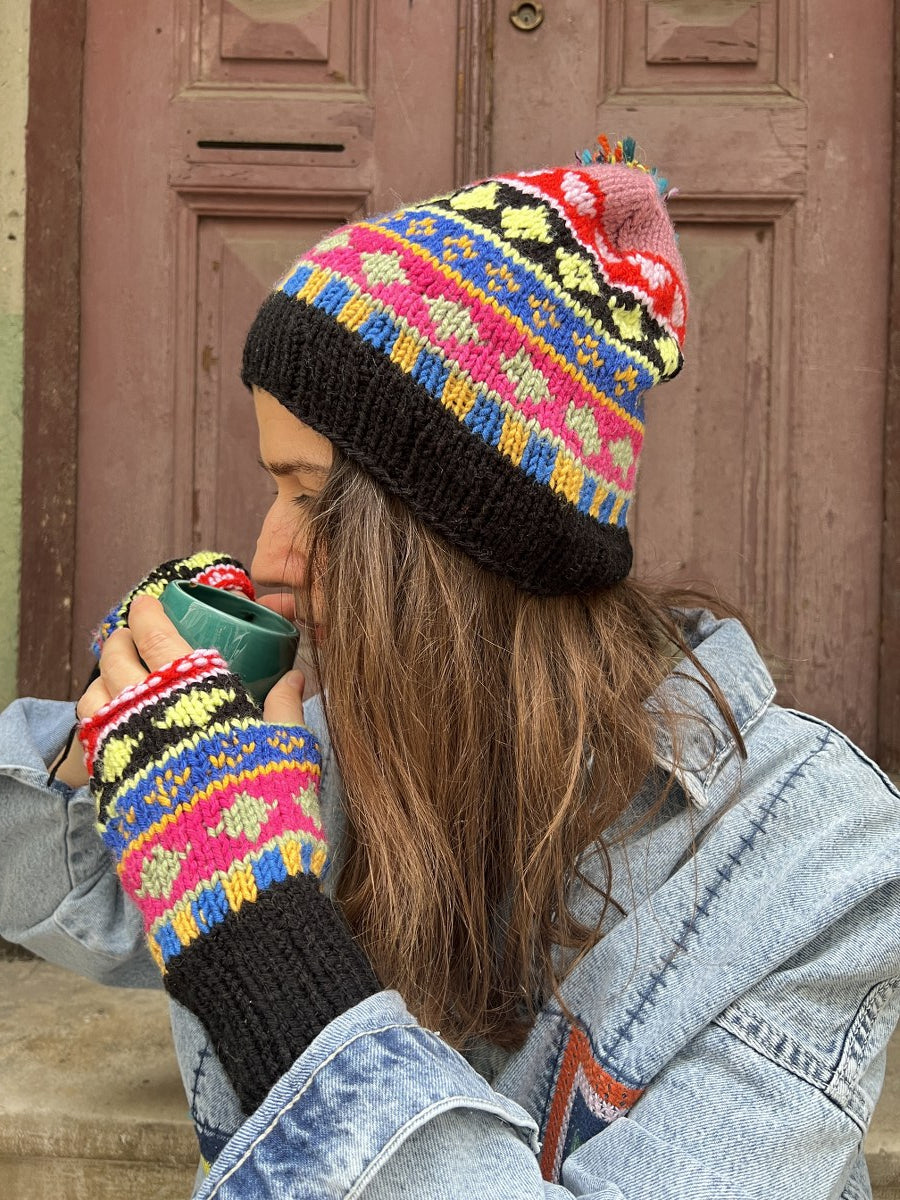 El Yapımı Bohem Bere ve Eldiven Takımı – Siyah