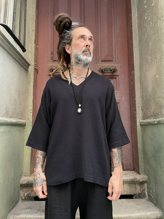 Bohem V Yaka Oversize Erkek Tişört Bluz