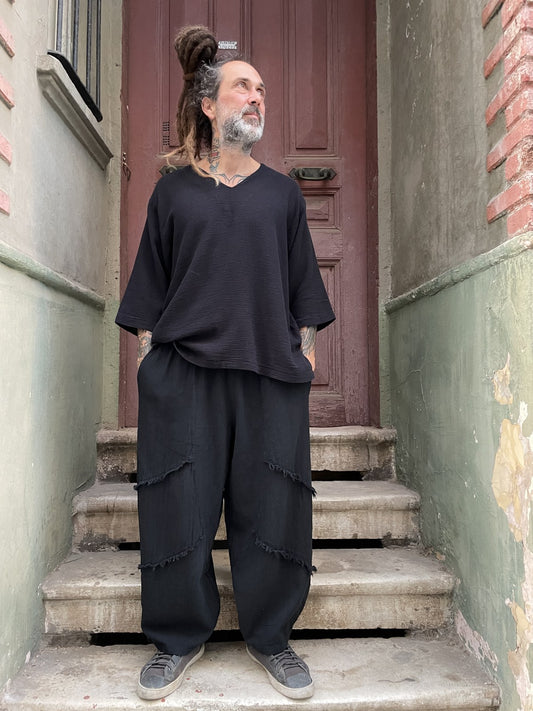 Bohem Bol Paça Salaş Pantolon - Siyah