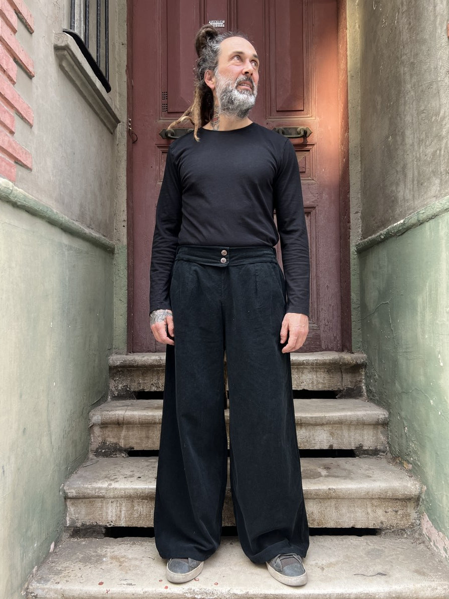 Erkek Kadife Bol Paça Pantolon Siyah