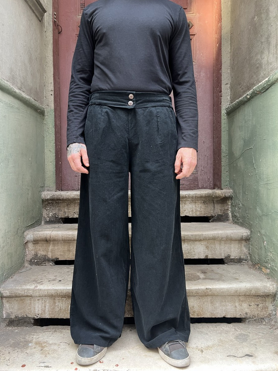 Erkek Kadife Bol Paça Pantolon Siyah