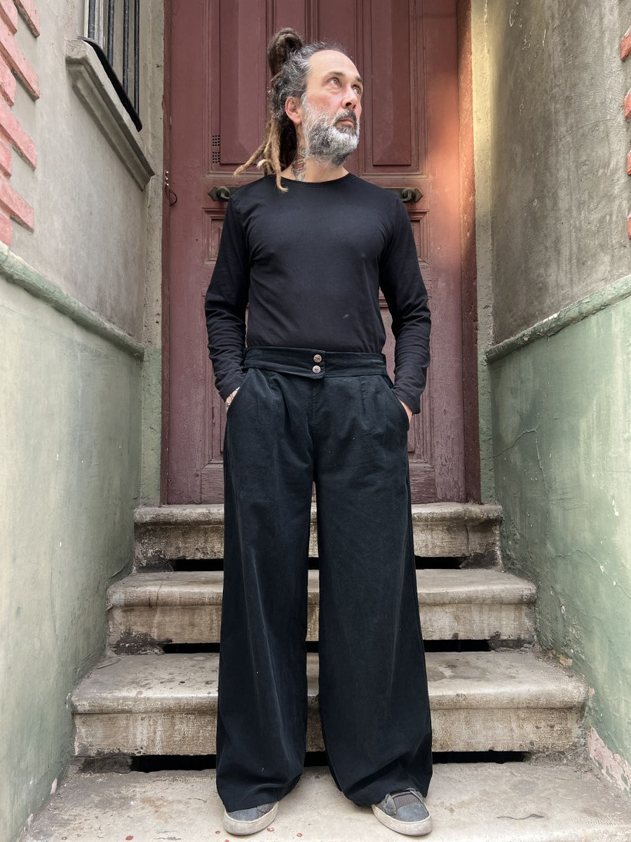 Erkek Kadife Bol Paça Pantolon Siyah