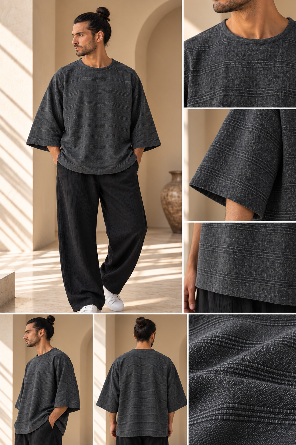 Sora Antrasit Erkek Bluz – Doğal Pamuklu Kumaş, Oversize Rahat Kesim