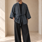 Ronin Antrasit Erkek Kimono – Dokulu Pamuklu Kumaş, Rahat Kesim