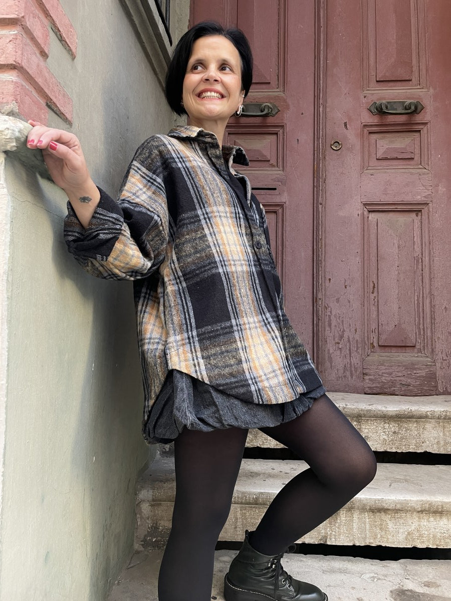 Oversize Oduncu Gömlek – Boho & Casual- Siyah Hardal