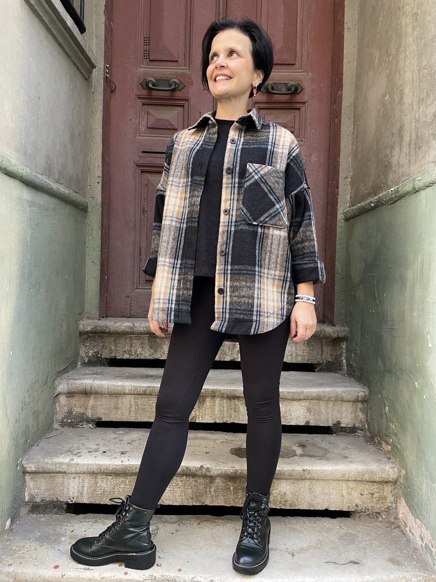 Oversize Oduncu Gömlek – Boho & Casual- Siyah Hardal