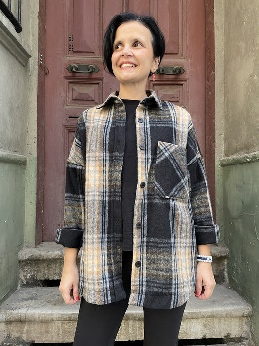 Oversize Oduncu Gömlek – Boho & Casual- Siyah Hardal