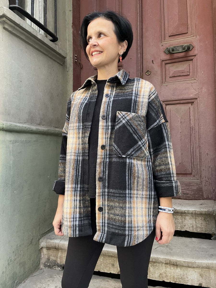 Oversize Oduncu Gömlek – Boho & Casual- Siyah Hardal