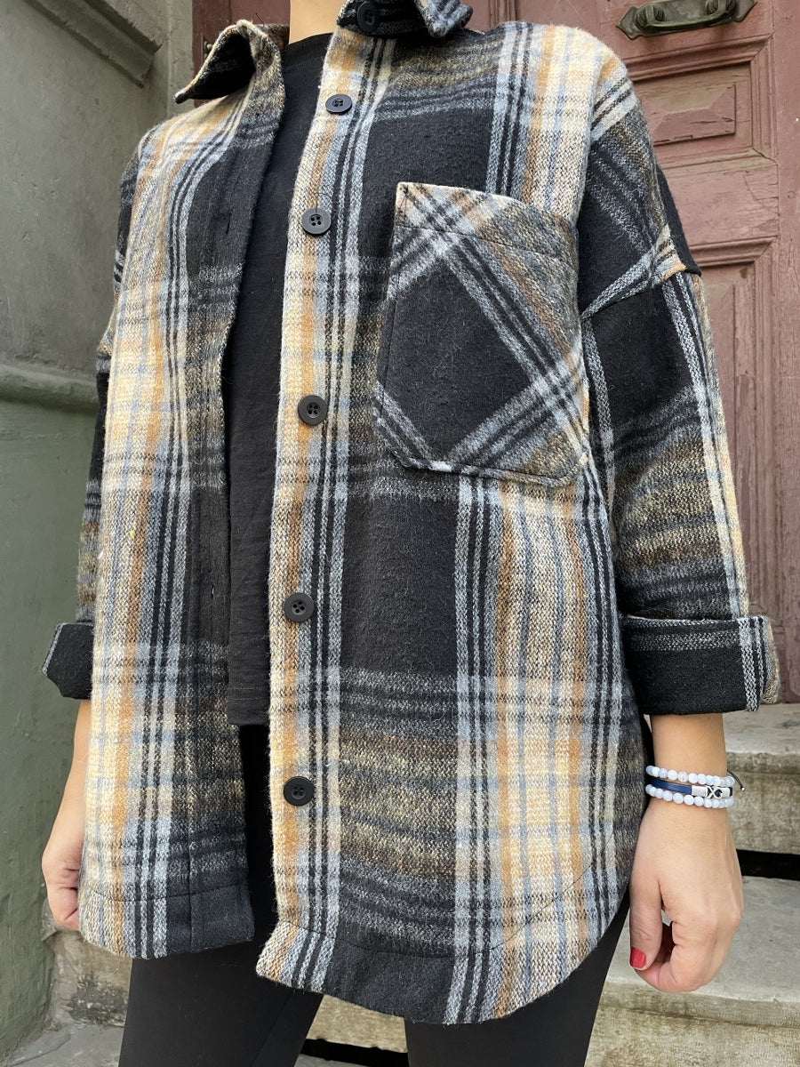 Oversize Oduncu Gömlek – Boho & Casual- Siyah Hardal