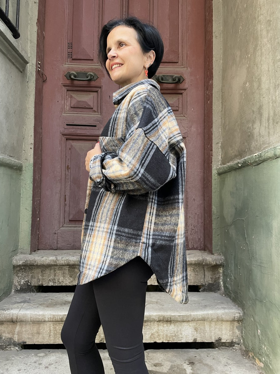 Oversize Oduncu Gömlek – Boho & Casual- Siyah Hardal