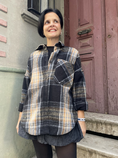 Oversize Oduncu Gömlek – Boho & Casual- Siyah Hardal