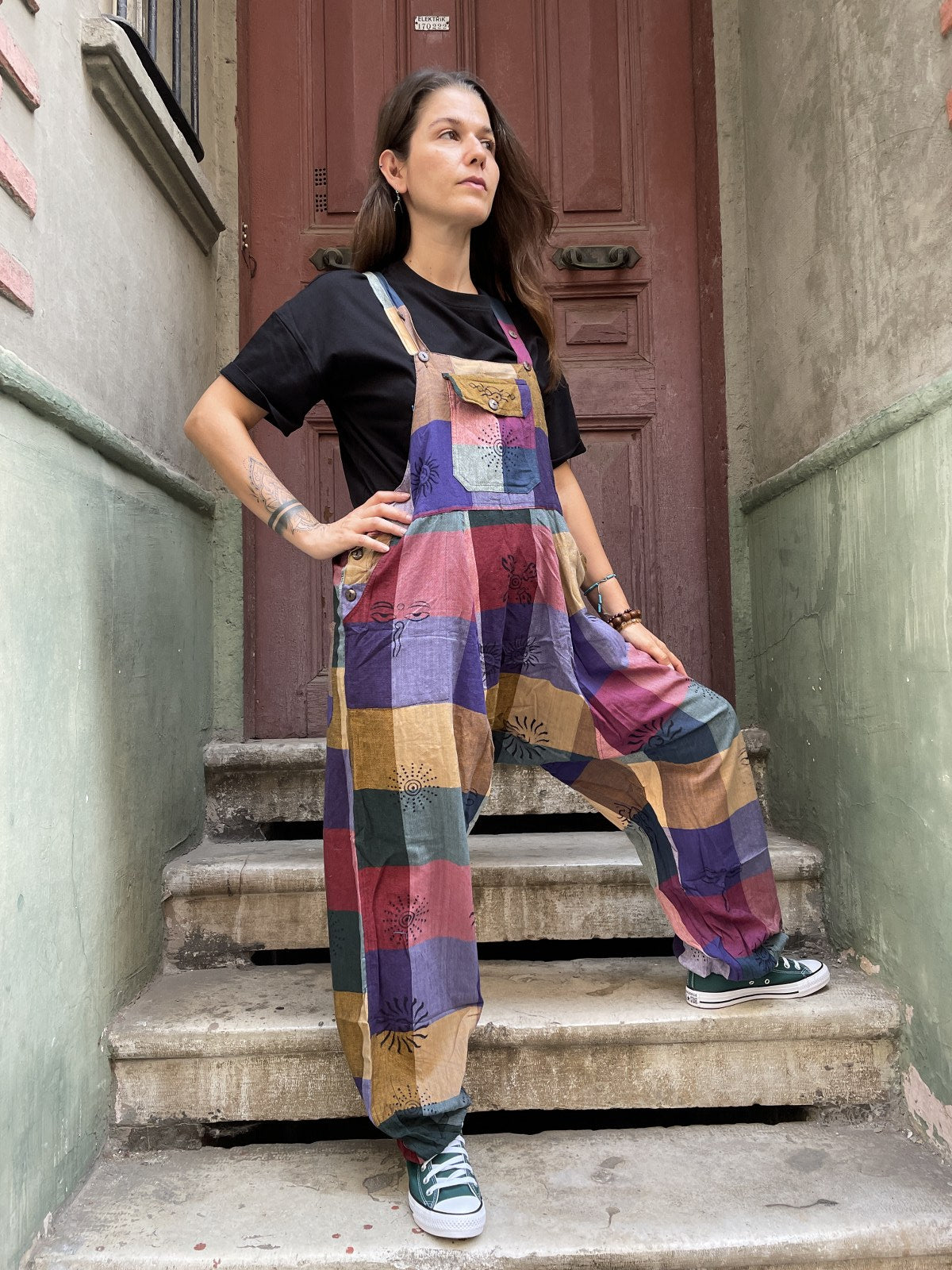 Unisex Soft Baskılı Nepal Patchwork Tulum