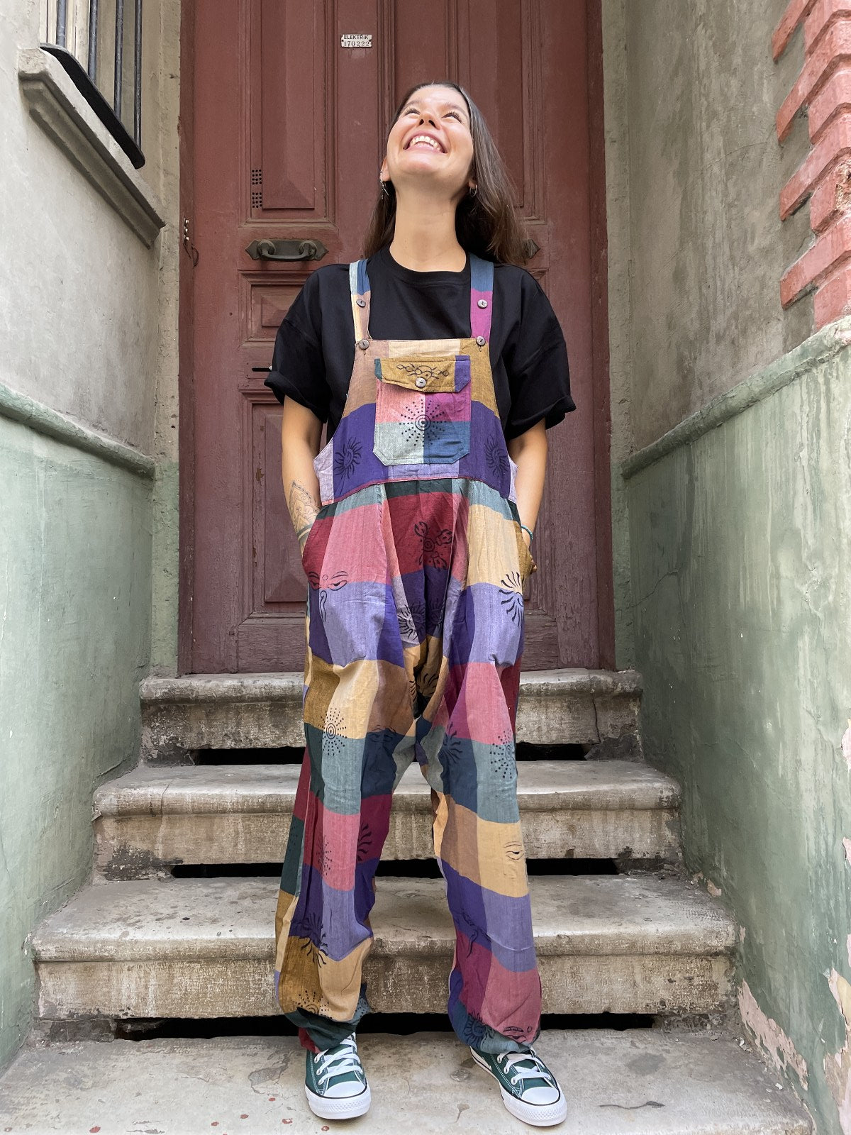 Unisex Soft Baskılı Nepal Patchwork Tulum