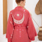 Soft Kırmızı Bohem Kadın Göz Desenli Doğal Kumaş Kimono Bornoz Kaftan