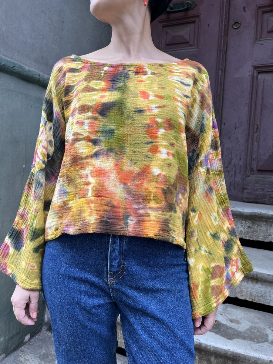 Kadın Batik Bluz Autumn Glow – El Boyaması, %100 Müslin