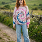 Batik Desenli Oversize Kadın Sweatshirt – %100 Pamuk, Pembe Mavi Spiral